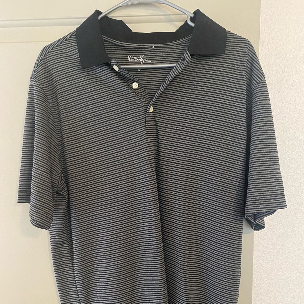 Walter Hagen Black and Gray Polo Shirt Classic Stripes